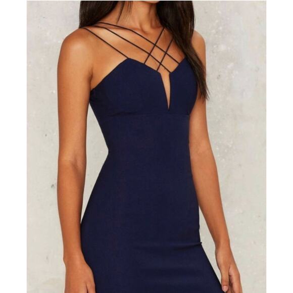 Rare London Dresses & Skirts - RARE LONDON ASHER DRESS blue strappy v slit neck body-con figure hugging size 4